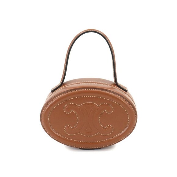 CELINE Oval Minaudiere Cuir Triomphe Hand Bag Leather Tan 198613 90250066 - Picture 1 of 10